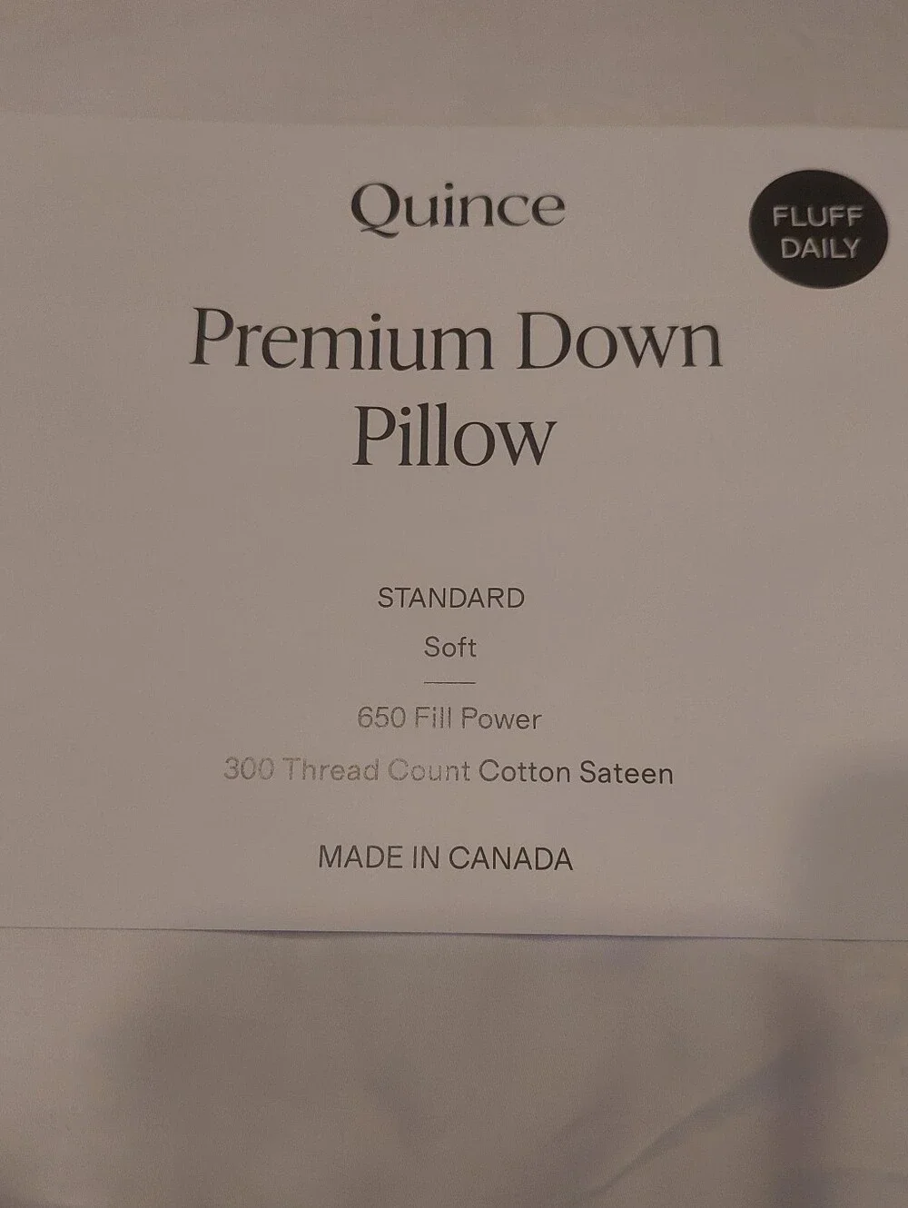 NWOT- Quince Standard White Duck Down Premium Pillow (Soft)(P40)